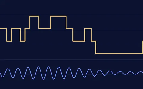 Illustration of a night's sleep recording, with sleep stages shown as a gold line and breathing as a blue wave